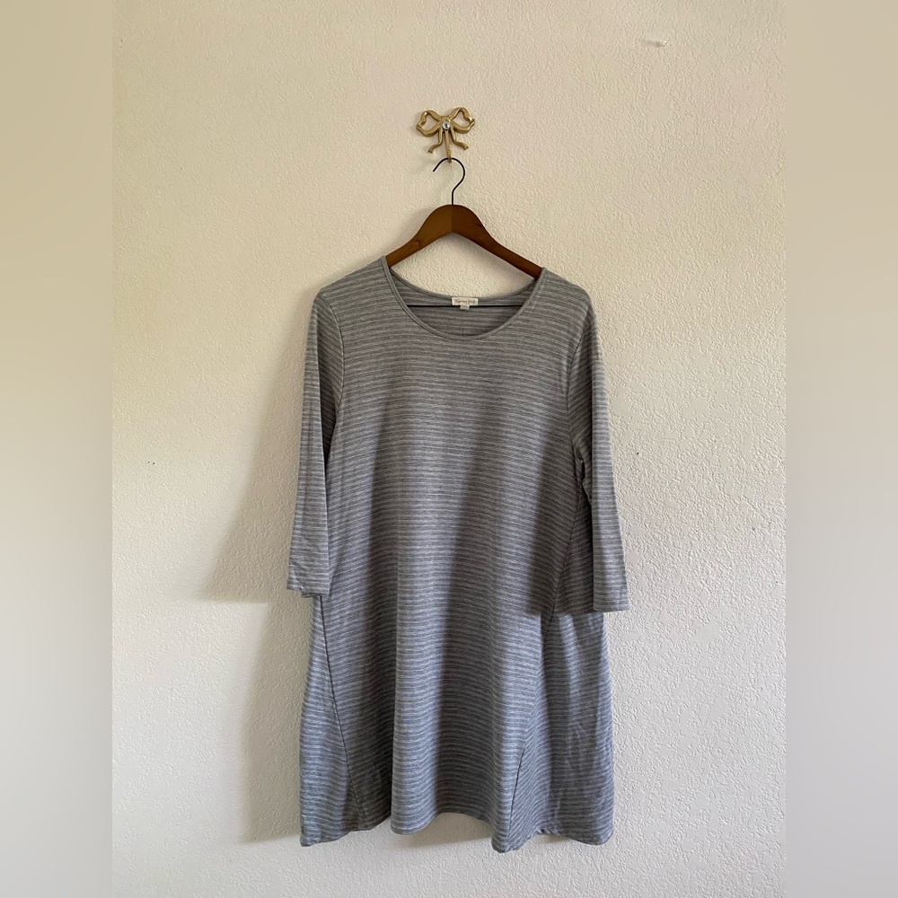 Garnet Hill Gray Stripe Easy Knit Trapeze Swing Dress Womens Size Large
